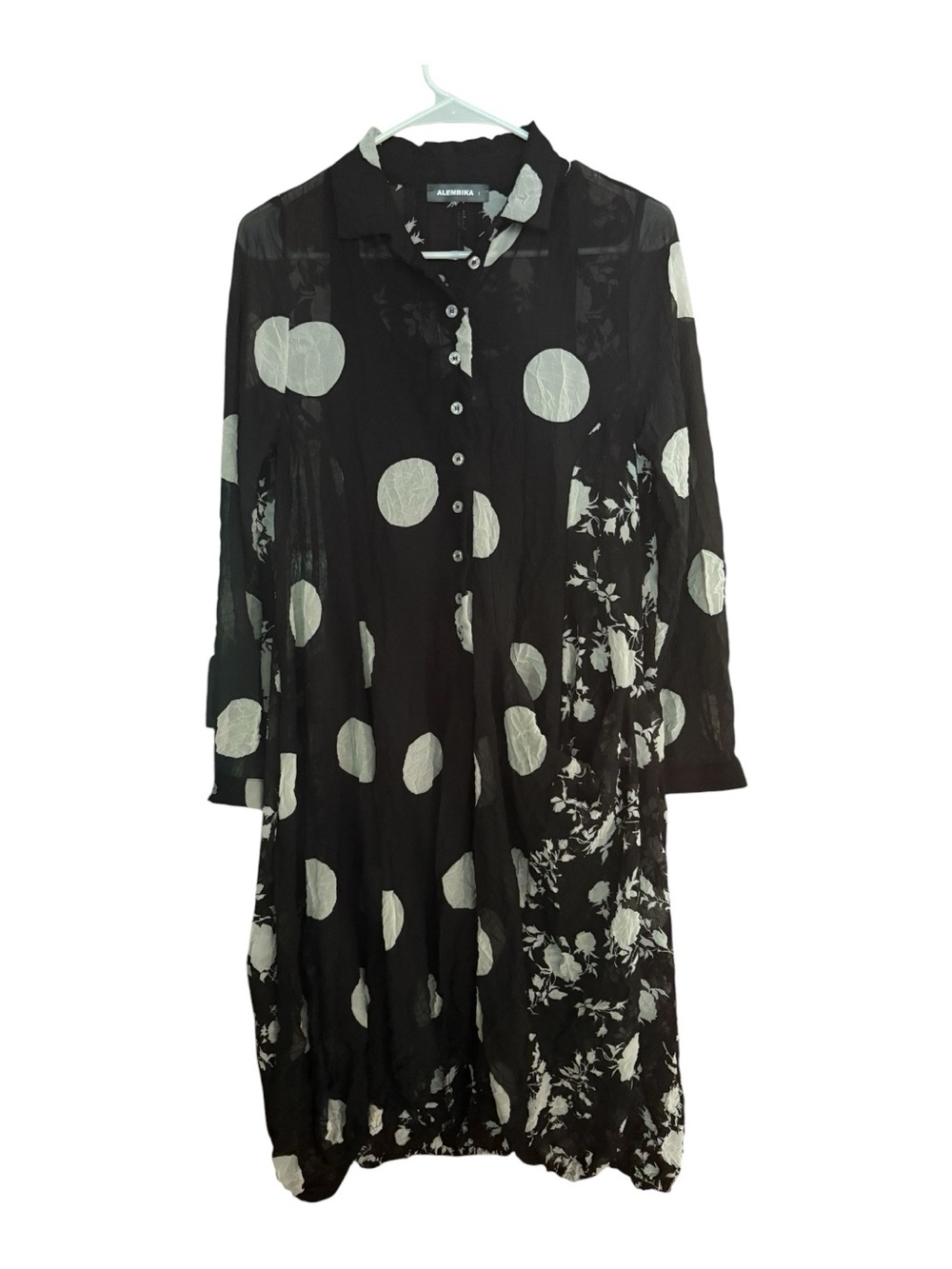 Alembika Black & White Bubble Hem Polka Dot Midi Shirt Dress